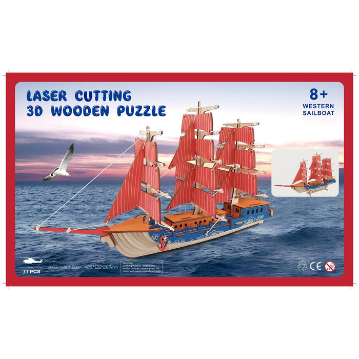 BestPysanky Sailing Ship Model Kit - Wooden Laser-Cut 3D Puzzle (77 Pcs)