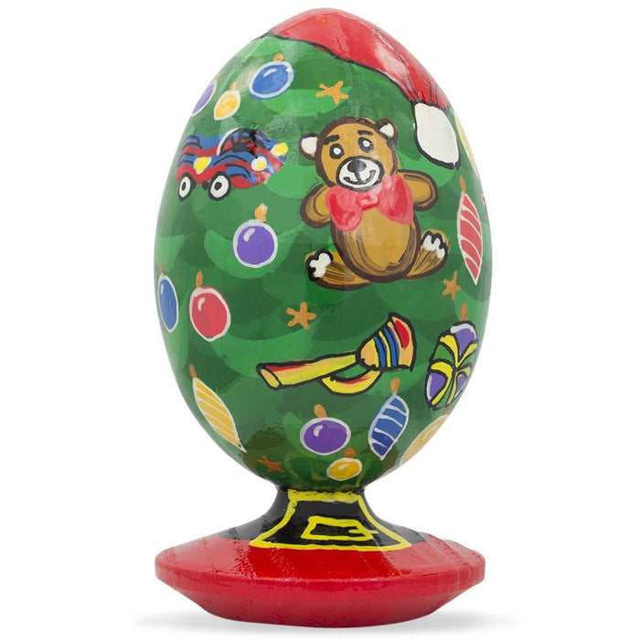 BestPysanky Christmas Tree with Teddy Bear and Toy Ornaments Wooden Egg Figurine