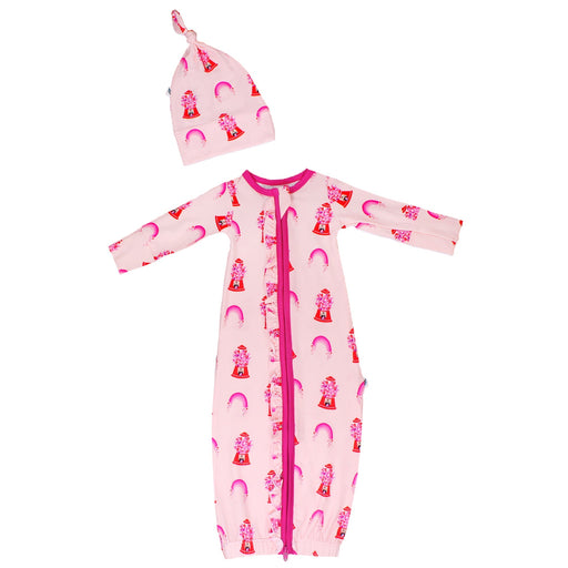 Free Birdees Painted Heart Gumballs Ruffle Newborn Gown & Knot Hat Set