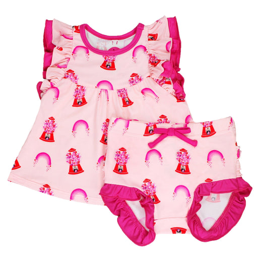 Free Birdees Painted Heart Gumballs Ruffle Peplum Bummie Set (3M-24M)