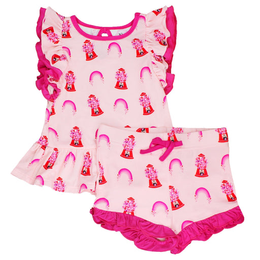 Free Birdees Painted Heart Gumballs Ruffle Peplum Shorts Set (2T-6Y)