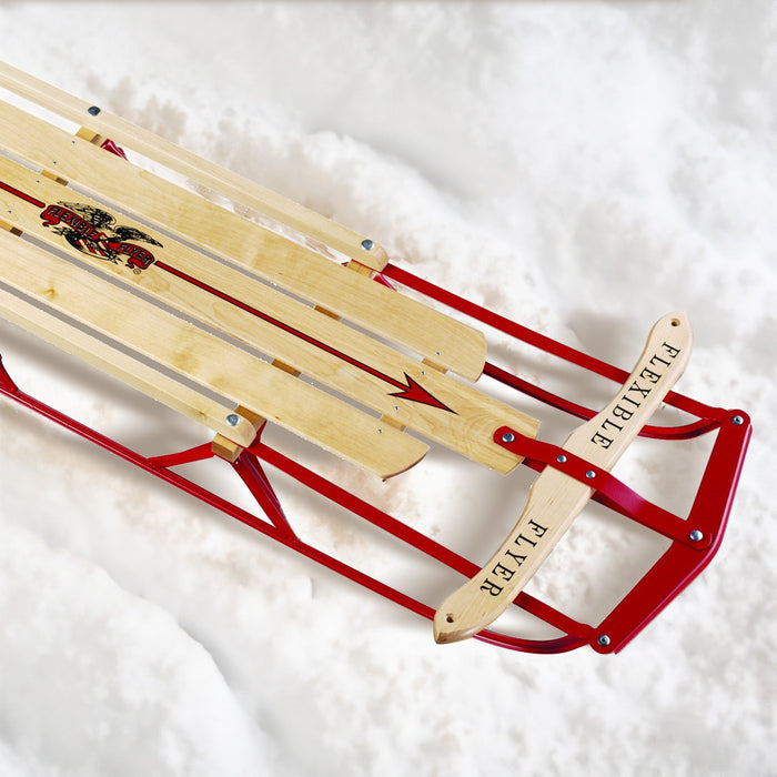 Flexible Flyer Metal Runner Steel/Wood 54" Long Snow Slider Sled for Kids, Red