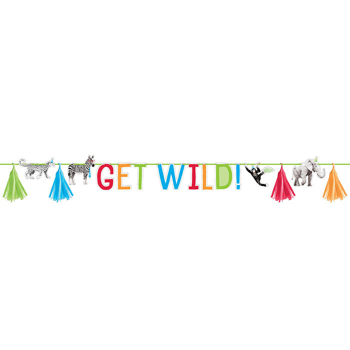 Party Decorations Party Animals Letter Ribbon Banner w/ Tassels 1ct