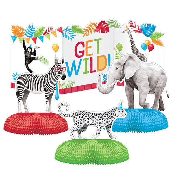 Party Decorations Party Animals Centerpiece 3D w/ HC 4ct