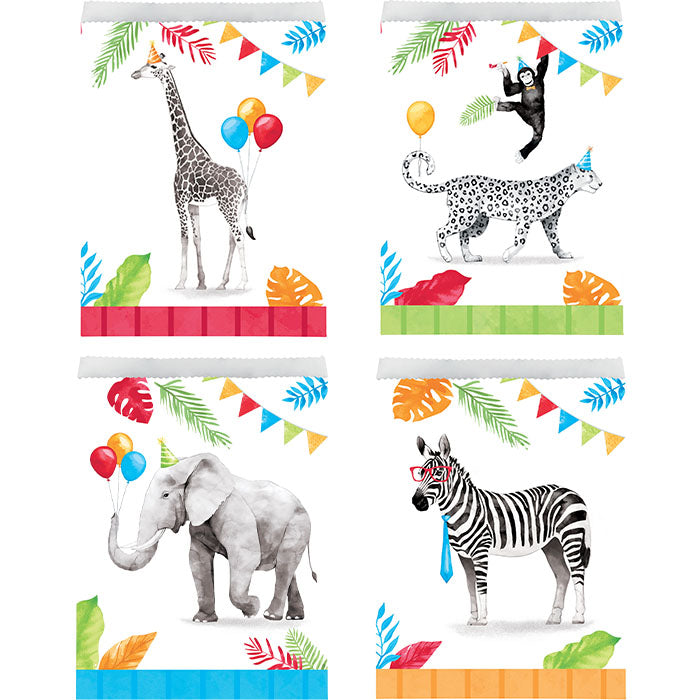 Party Decorations Party Animals Paper Treat Bags, Assorted Designs 8ct