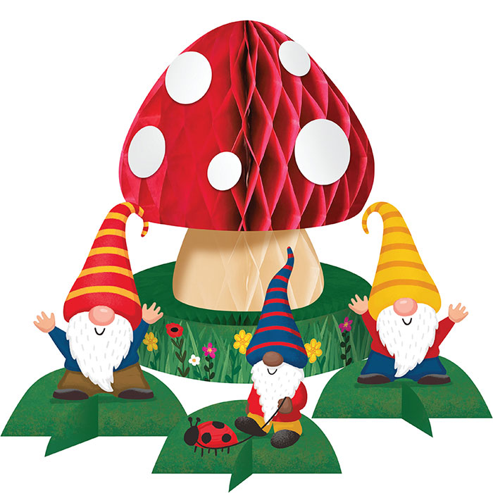 Party Decorations Party Gnomes Honeycomb Centerpiece w/ Stands 1ct