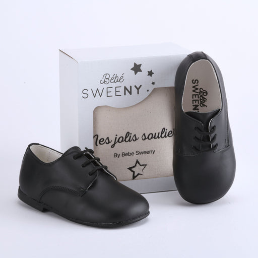 Bebe Sweeny Boys Black Leather Lace Shoes