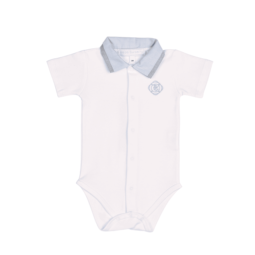 Bebe Sweeny PETIT MARIN | Boys Light Blue & Grey Oxford Collar Bodysuit