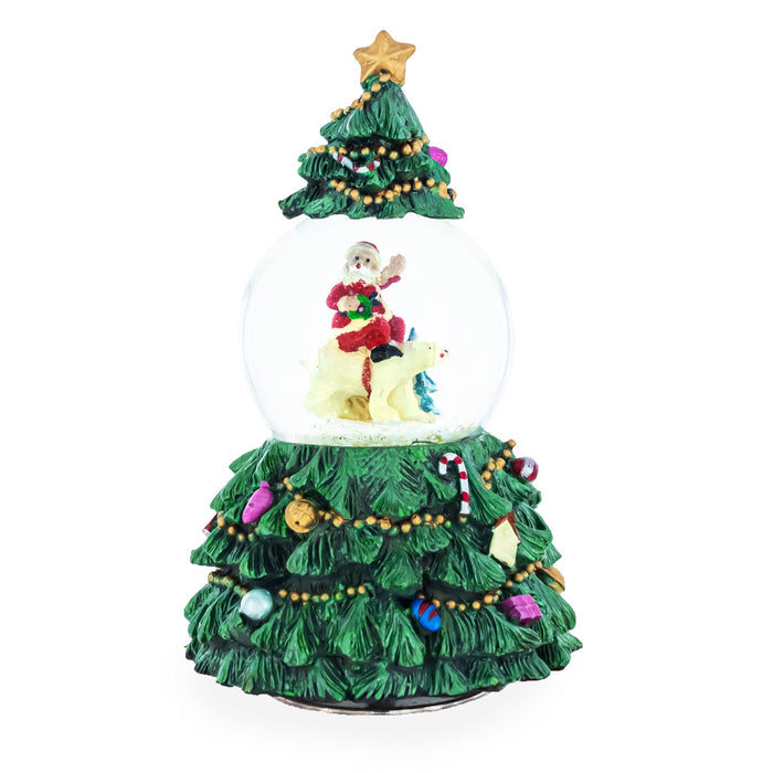 BestPysanky Santa's Riding Polar Bear Spinning Musical Water Snow Globe