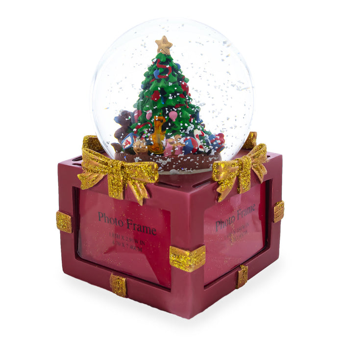 BestPysanky Four-Sided Picture Frame Christmas Tree Musical Water Snow Globe