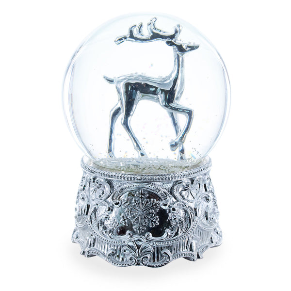 BestPysanky Silver Reindeer Serenade Musical Christmas Water Snow Globe