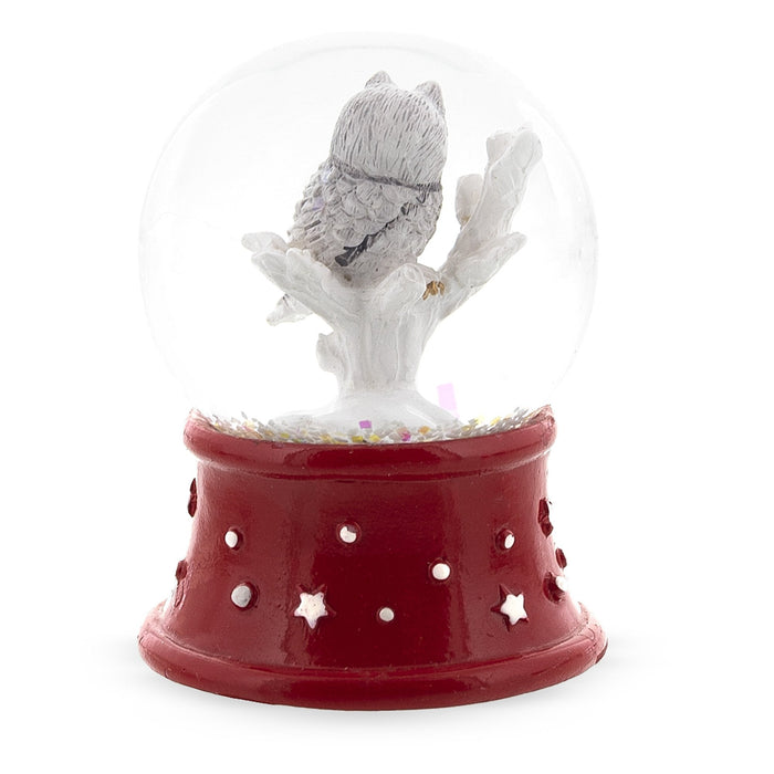 BestPysanky White Owl Perched on Red Base Mini Water Snow Globe