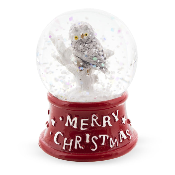 BestPysanky White Owl Perched on Red Base Mini Water Snow Globe