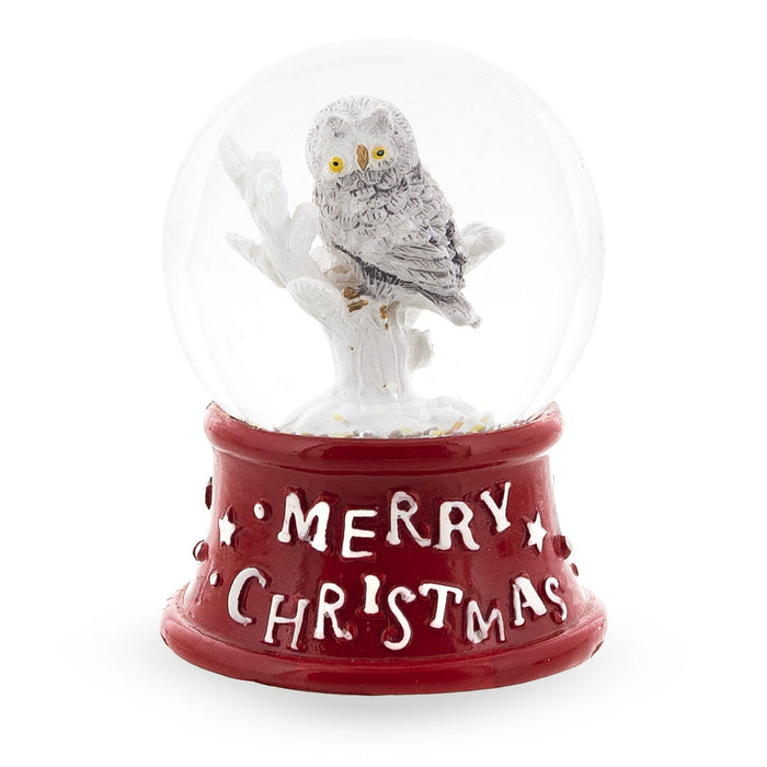 BestPysanky White Owl Perched on Red Base Mini Water Snow Globe