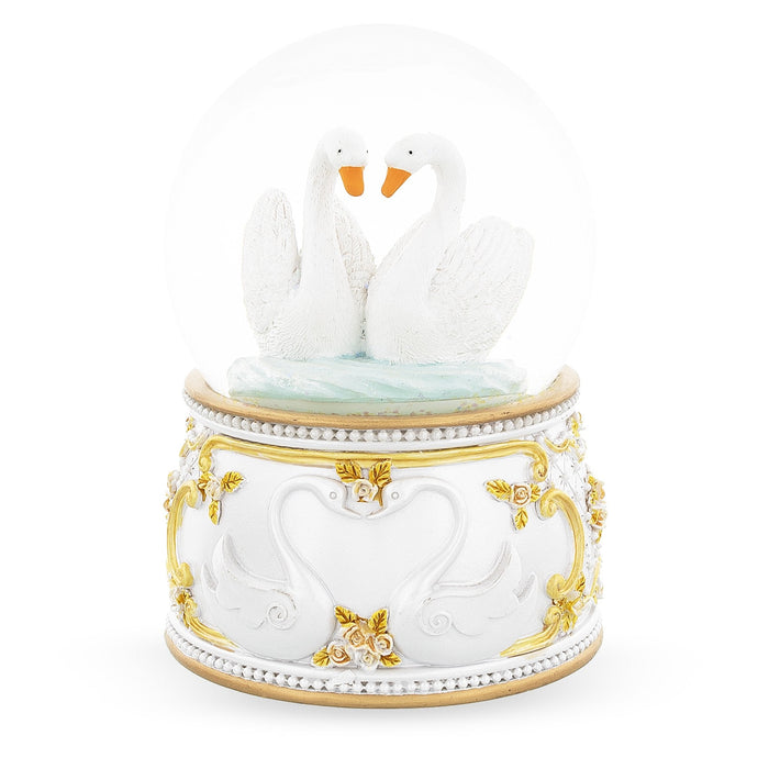 BestPysanky Enchanted Swans Spinning Musical Water Snow Globe