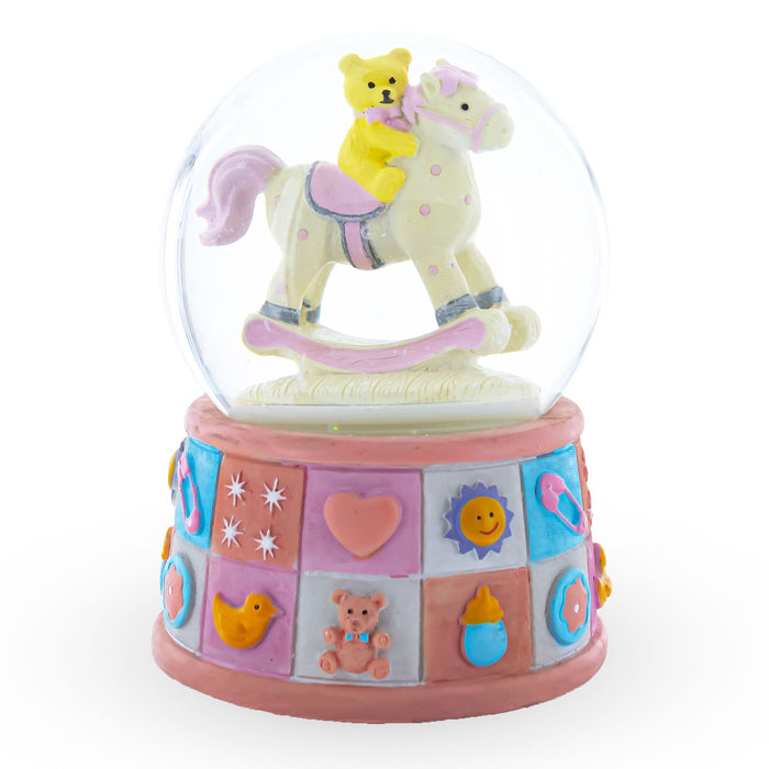BestPysanky Lullaby Teddy on Rocking Horse: Musical Water Snow Globe for Baby Girl Gift