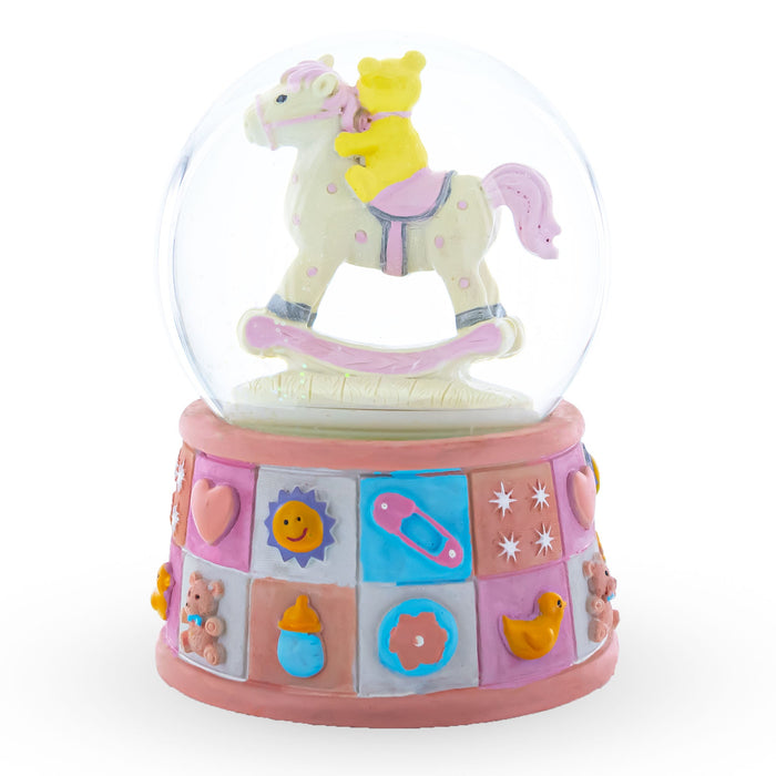 BestPysanky Lullaby Teddy on Rocking Horse: Musical Water Snow Globe for Baby Girl Gift