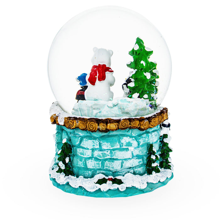 BestPysanky Bear and Penguins Fishing Musical Christmas Water Snow Globe