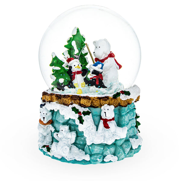 BestPysanky Bear and Penguins Fishing Musical Christmas Water Snow Globe