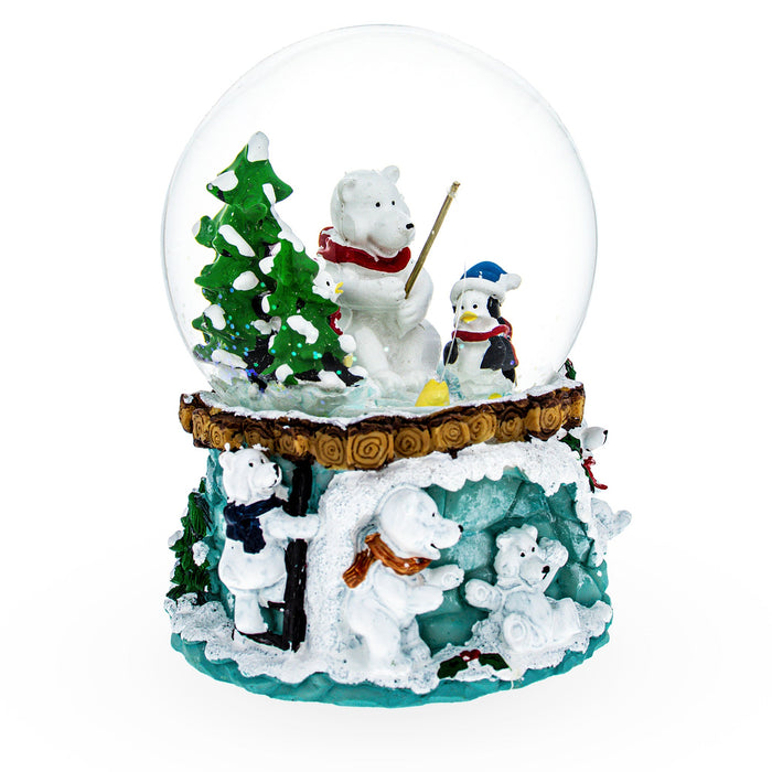 BestPysanky Bear and Penguins Fishing Musical Christmas Water Snow Globe