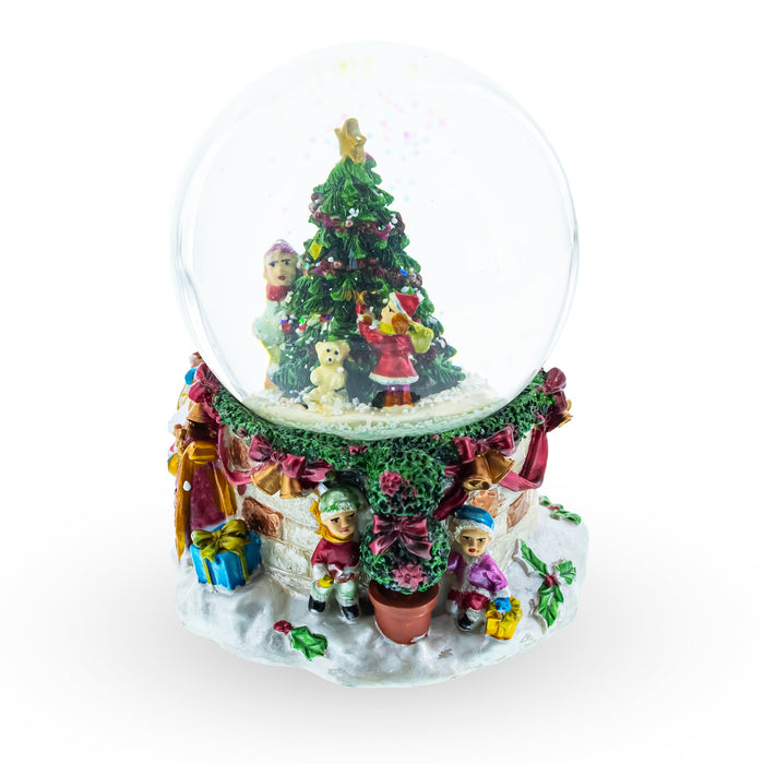 BestPysanky Joyful Children Adorning Christmas Tree: Musical Water Snow Globe