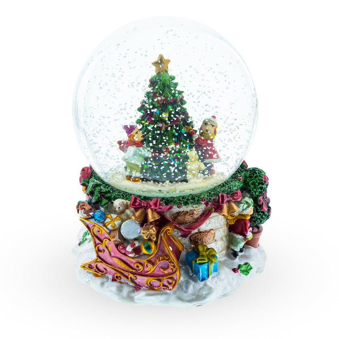 BestPysanky Joyful Children Adorning Christmas Tree: Musical Water Snow Globe