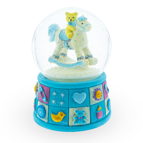 BestPysanky Teddy Bear on Rocking Horse Baby Boy Musical Water Snow Globe