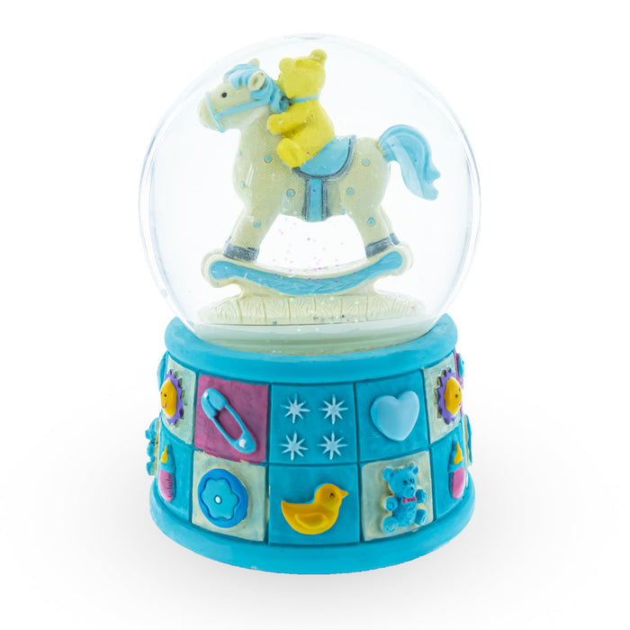 BestPysanky Little Voyager: Teddy Bear on Rocking Horse - A Perfect Baby Boy Gift Musical Water Snow Globe
