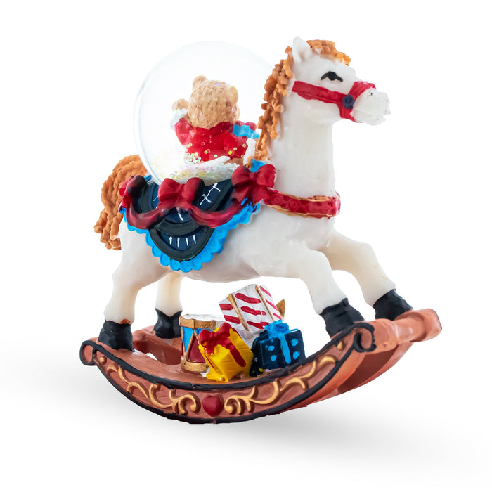 BestPysanky Teddy Bears' Rocking Horse Christmas Water Snow Globe