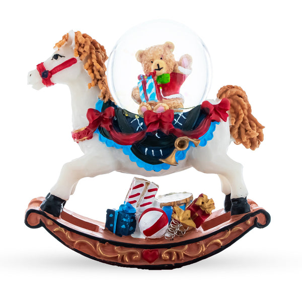 BestPysanky Teddy Bears' Rocking Horse Christmas Water Snow Globe