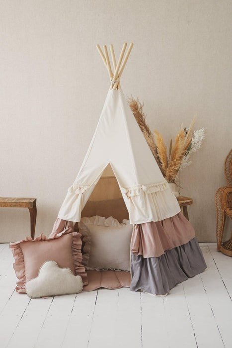 Moi Mili “Powder Frills” Teepee Tent with Frills and "Powder Pink" Shell Mat Set