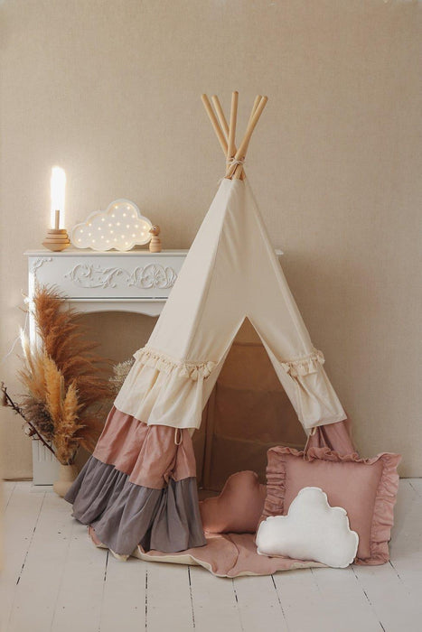 Moi Mili “Powder Frills” Teepee Tent with Frills and "Powder Pink" Shell Mat Set