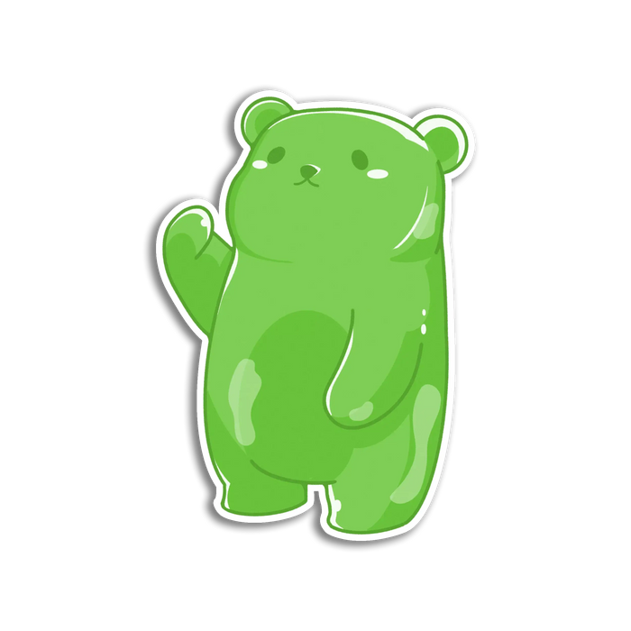 Stick With Finn Green Waving Gummy Bear Sticker