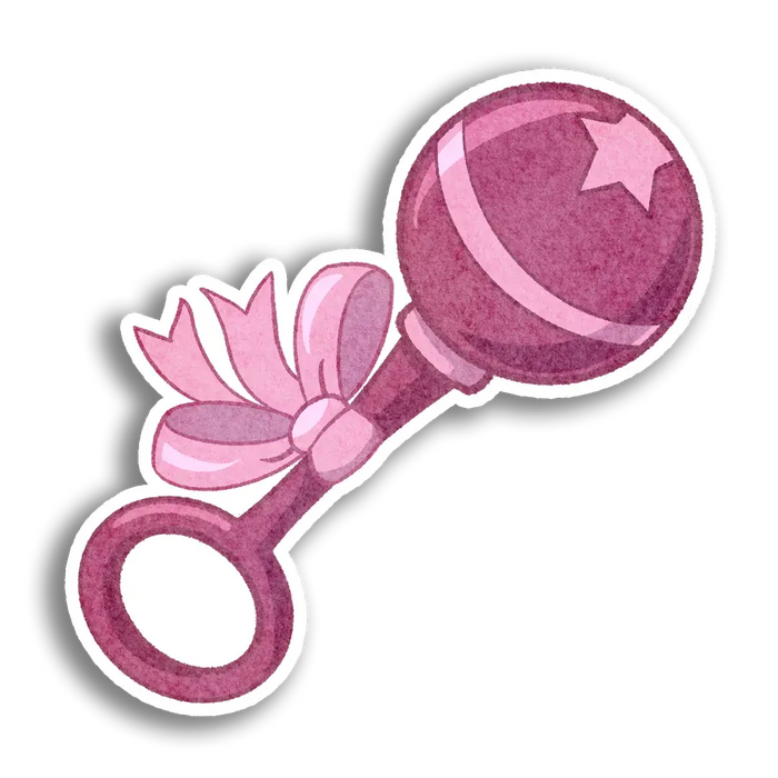 Stick With Finn Pink Baby Rattle Sticker