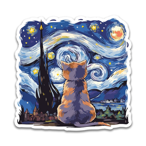 Stick With Finn Starry Night Cat Sticker