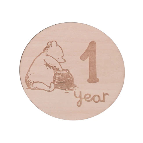 Disney Classic Winnie the Pooh Natural Wood Tone, 12 Piece Wooden Engraved Milestone Cards