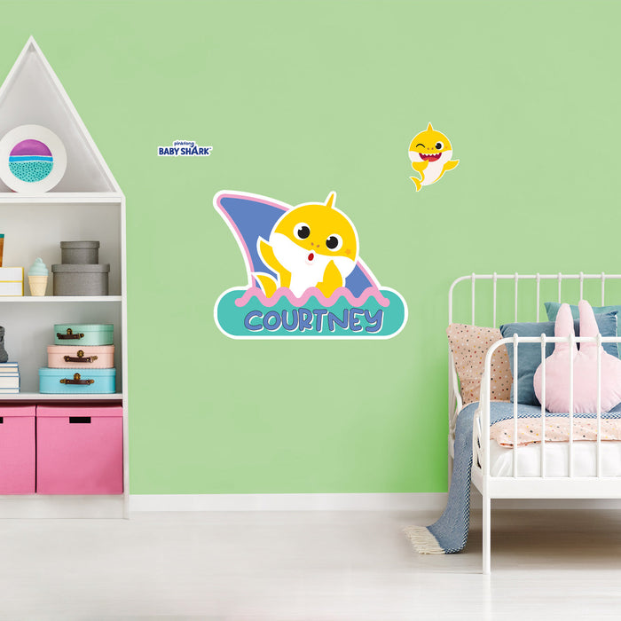 Fathead Baby Shark: Baby Shark Wave Personalized Name Icon - Officially Licensed Nickelodeon Removable Adhesive Decal