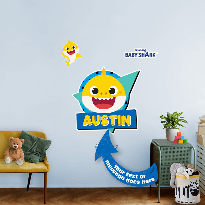 Fathead Baby Shark: Baby Shark Retro Personalized Name Icon - Officially Licensed Nickelodeon Removable Adhesive Decal