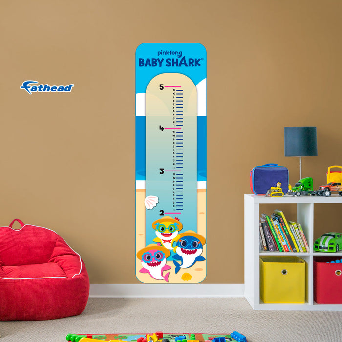 Fathead Baby Shark: Beach Day Growth Chart - Officially Licensed Nickelodeon Removable Adhesive Decal