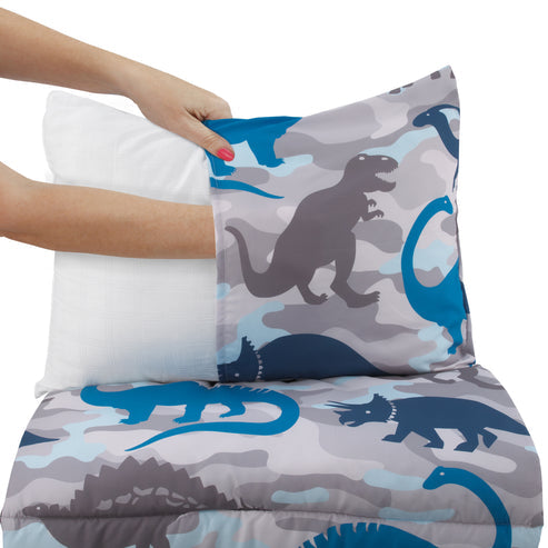 Everything Kids Navy, Grey and Royal Blue Dino Deluxe Easy Fold Nap Mat