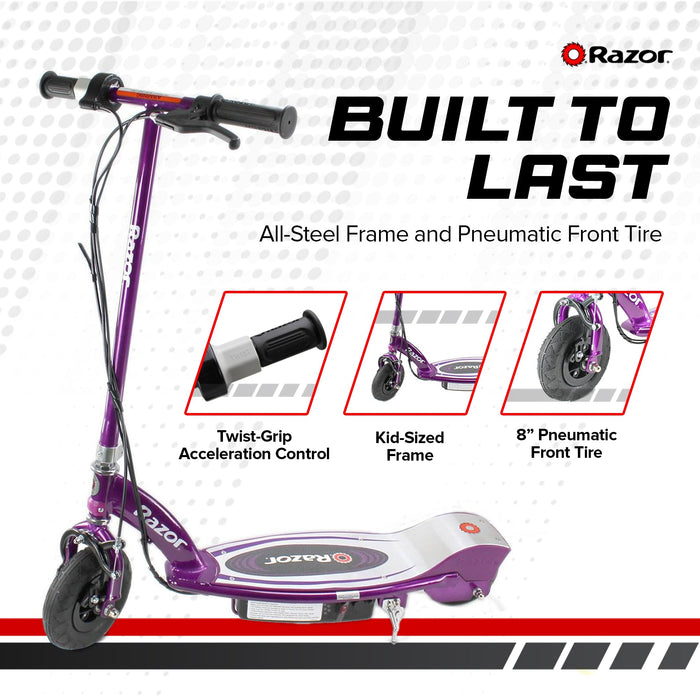 Razor E100 Kids Ride On 24V Motorized Powered Electric Scooter Toy, Purple