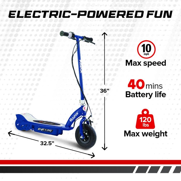 Razor E125 Kids Ride On 24V Motorized Battery Powered Electric Scooter Toy, Blue