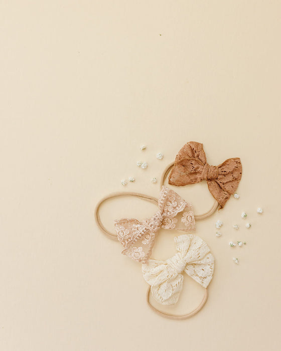 Reverie Threads Luna Bow Headband in Lacey Ivory