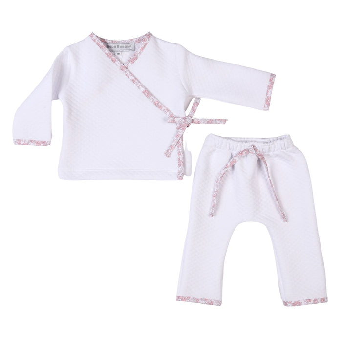 Bebe Sweeny ROSE SWEET | Girls White Floral Quilted Cotton Trousers Set