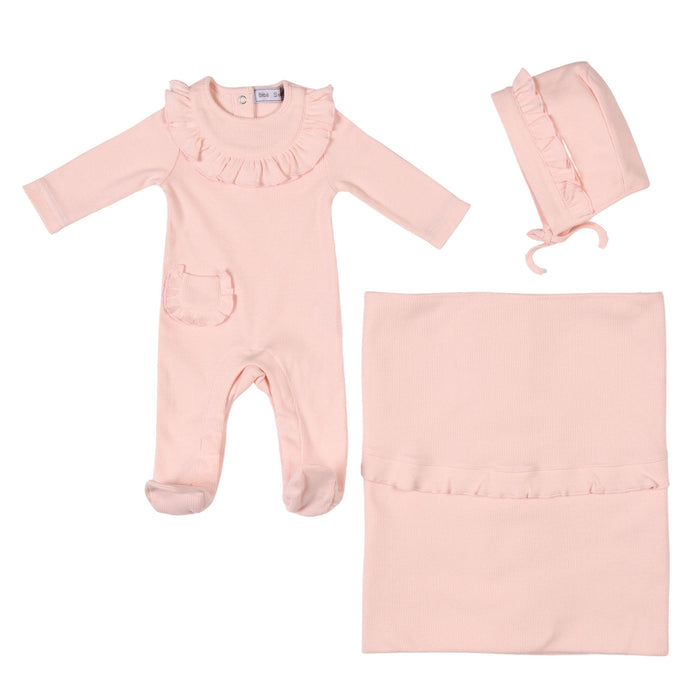 Bebe Sweeny EMILIA | Baby Girls Gift Box I Pink Ribbed Cotton Set (4)