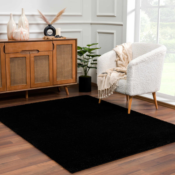 Hauteloom Heavenly Solid Black Plush Rug