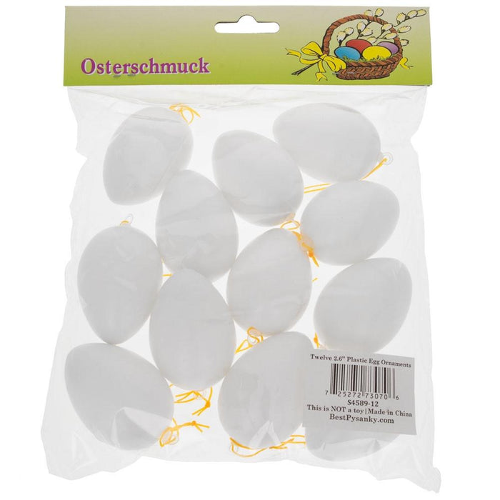 BestPysanky Set of 12 White Blank Hollow Plastic Easter Egg Ornaments 2.6 Inches