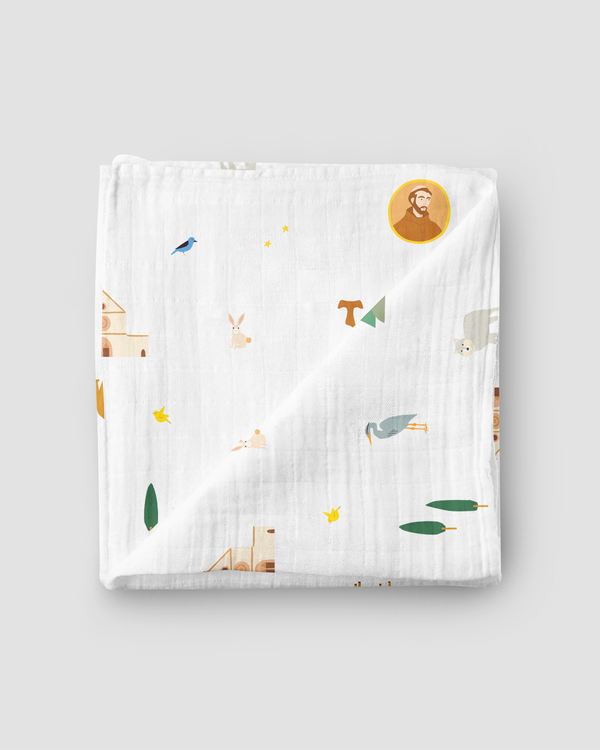 Be A Heart Saint Francis Muslin Swaddle Baby Blanket