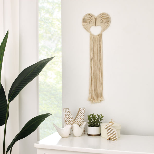 Little Love by NoJo Natural Ivory Macramé Heart Shaped Wall Décor, 18" Long