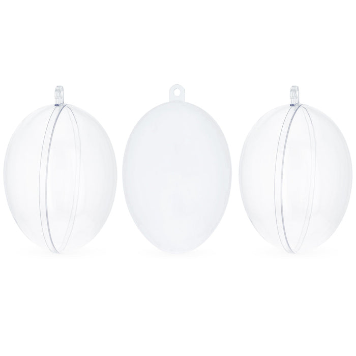 BestPysanky Set of 3 Clear Plastic Egg Ornaments 3.4 Inches (86 mm)